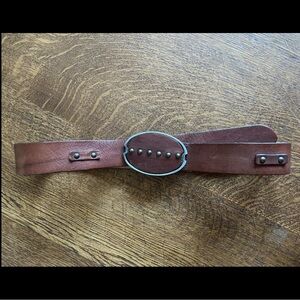Western Boho Leather Belt / Mahogany Brown / Brass Studs / Statement Buckle